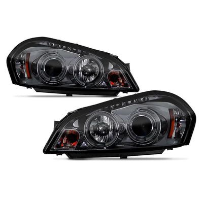 AKKON - For 2006-2013 Chevy Impala / Limited LED Dual Halo DRL Projector Headlights + Red Tail Lamps [Smoke Len Housing]