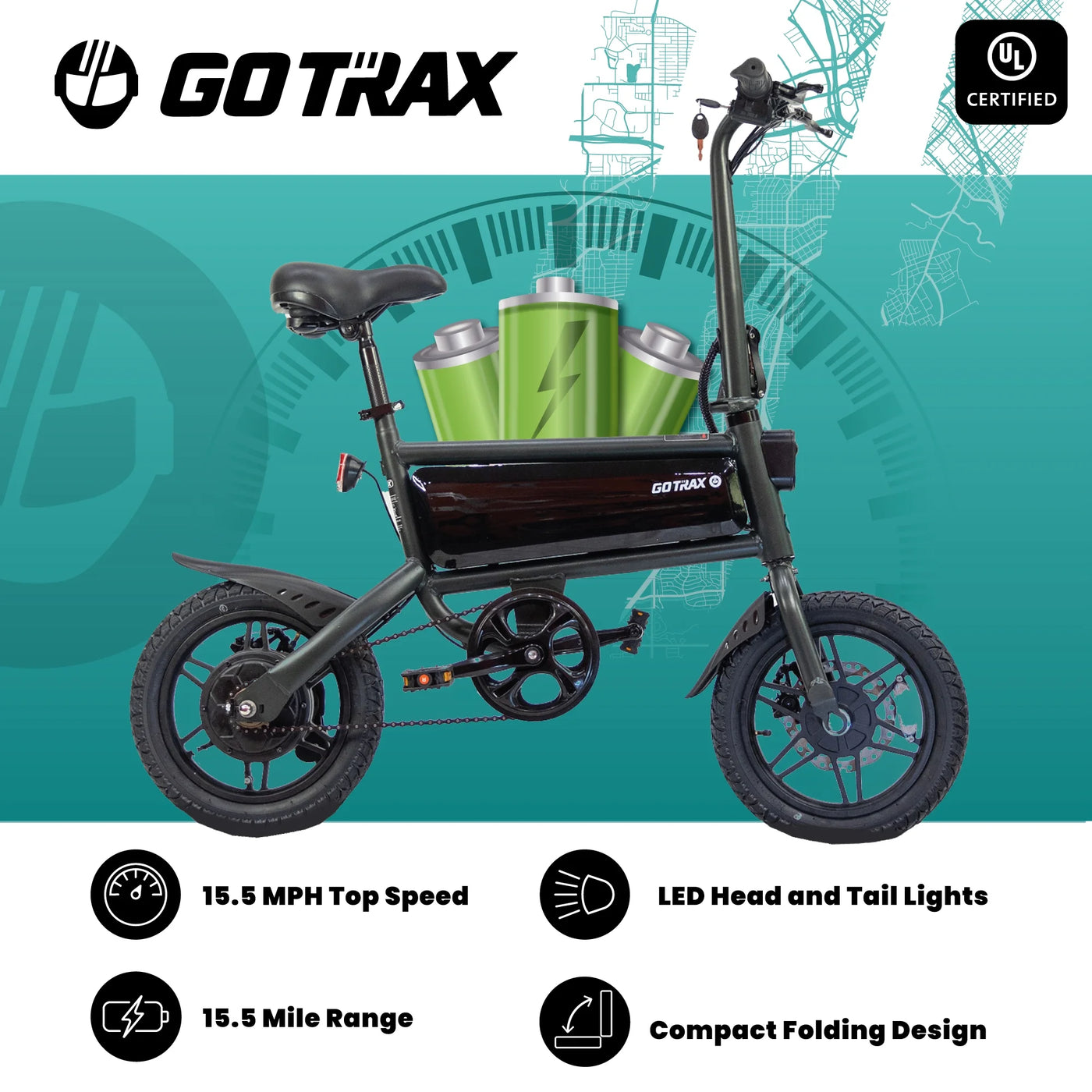 GOTRAX S2 14" Folding Electric Bike for Adults and Teens, 250W 15.5Mph, 15Miles LED Display Mini E-Bike for Commuting