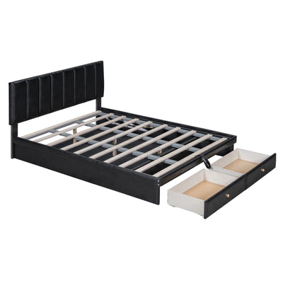 Roomfitters Full Size Upholstered Bed with Hydraulic Storage System and Drawer, Black