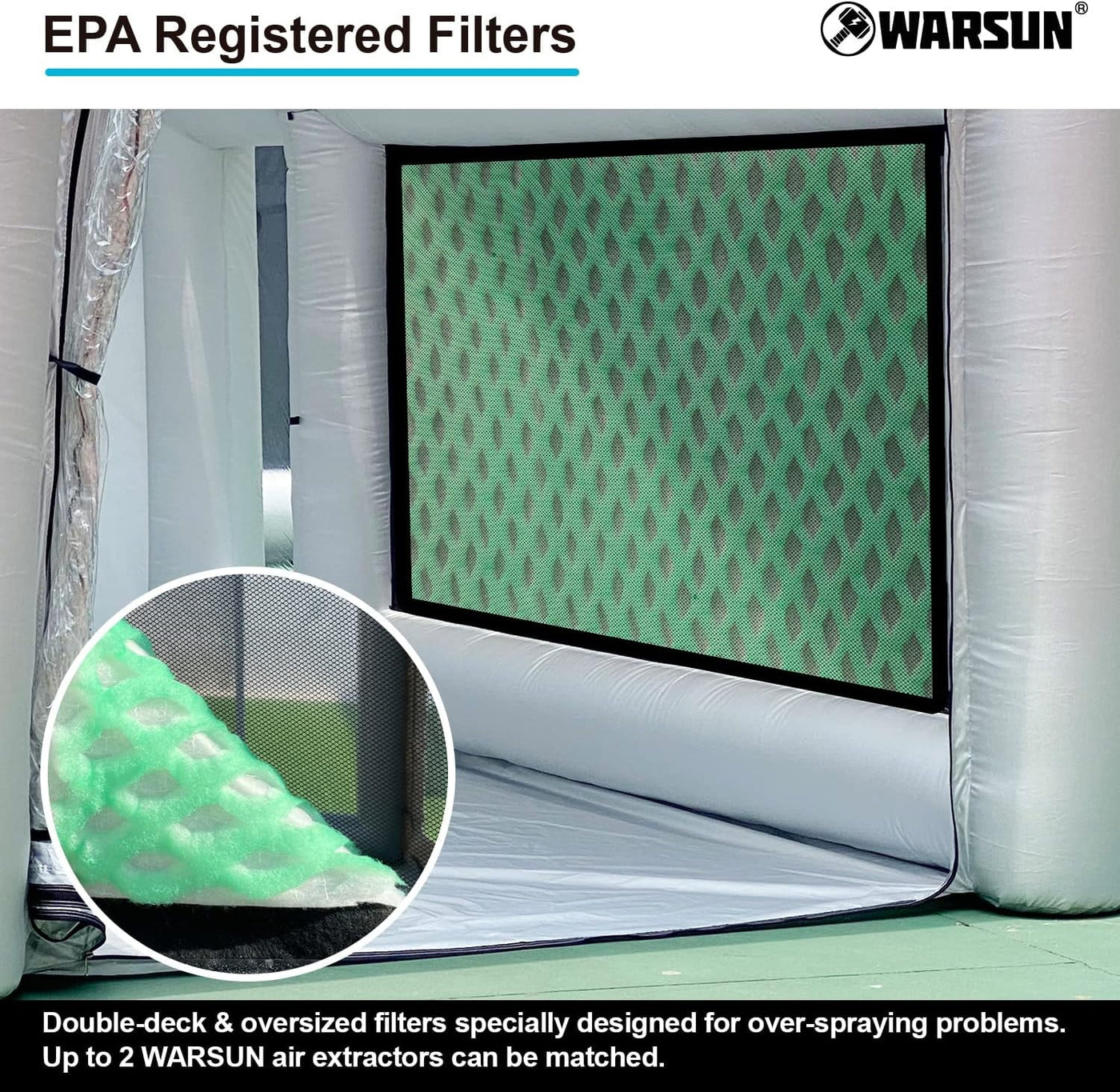 WARSUN 20x11.5x9Ft Inflatable Paint Booth & Larger Air Filter System Professional Inflatable Spray Booth with 580W+450W Blowers