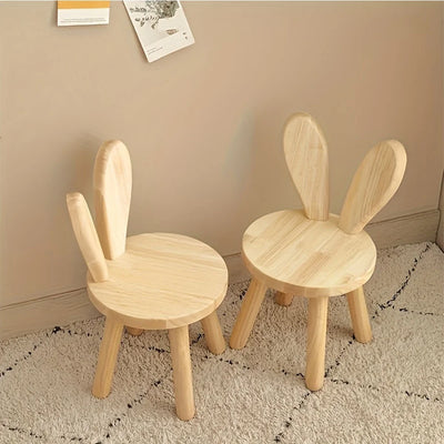 2pcs Whimsical Wooden Rabbit Ears Stool - Compact, Space-Saving, Simple Design, Solid Wood Construction, Cute Decorative Accent, Versatile Shoe Changing Stool for Door, Room, and Entryway