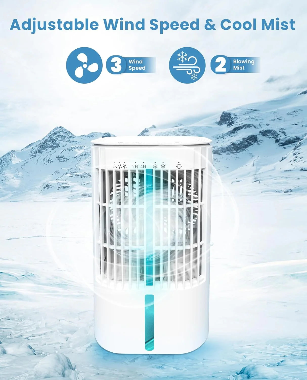 Portable Air Conditioners Fan, Air Cooler Evaporative 180°Auto Rotation, 3 Wind Speed, 2-4H Timer, Mini Cooling Fan for Room Home Bedroom Office