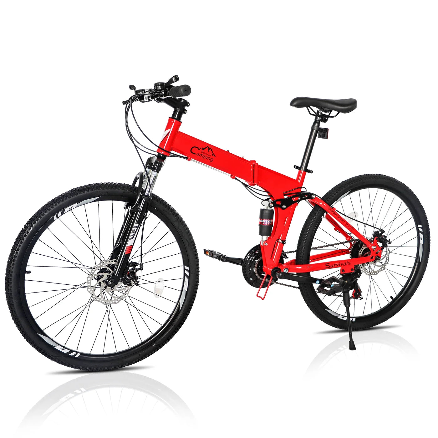 iRerts Mountain Bike, 26 Inch Folding Adult Mountain Bike with 21 Speed, Dual Disc Brakes, Cushion Height Adjustment, Carbon Steel Mountain Bicycles for Men Women Adults, Red/Black