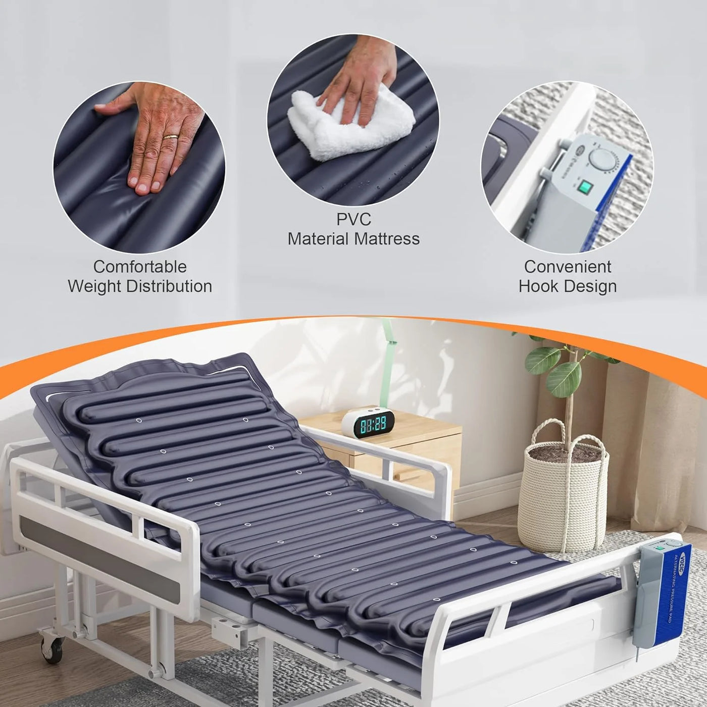 Alternating Air Pressure Mattress with Micro-Ventilation Holes, Bed Sore Pads, Electric Quiet Pump System, Sleep Mode, Air Mattress for Hospital