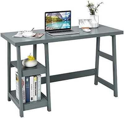 ASDRFYU Computer Desk with Shelves Modern Trestle Desk Home Office Desk with Space Saving Study Writing Desk Desk for Bedroom