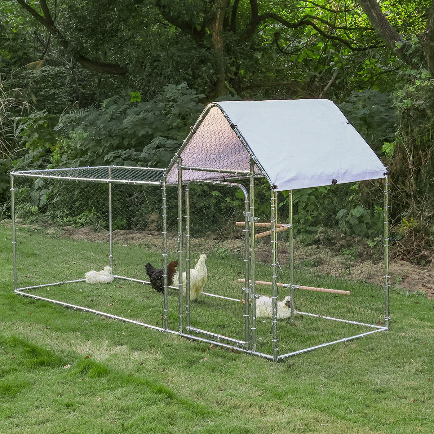 Walnest 10ft Large Metal Chicken Coop with Climbing Frame, Walk-in Poultry Cage with Waterproof&Anti-UV Cover,Heavy Duty Chicken Coop or Outdoor Backyard Farm Use