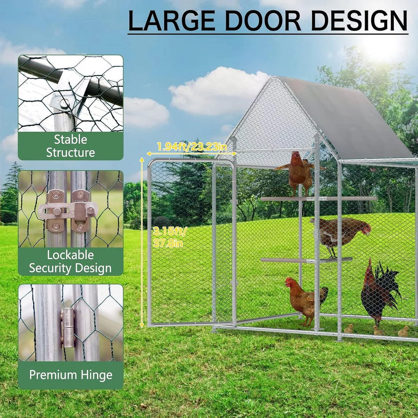 Walnest 10ft Large Metal Chicken Coop with Climbing Frame, Walk-in Poultry Cage with Waterproof&Anti-UV Cover,Heavy Duty Chicken Coop or Outdoor Backyard Farm Use