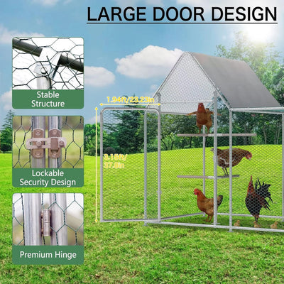 Walnest 10ft Large Metal Chicken Coop with Climbing Frame, Walk-in Poultry Cage with Waterproof&Anti-UV Cover,Heavy Duty Chicken Coop or Outdoor Backyard Farm Use