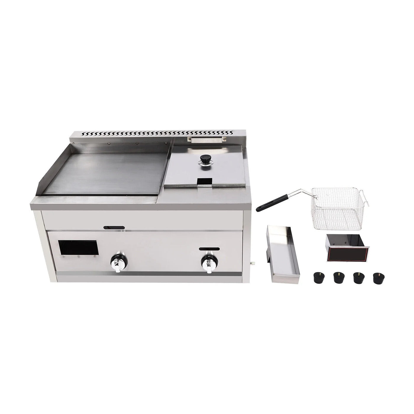 Commercial Deep Fryer with Griddle, Large Capacity Countertop Propane Gas Deep Fryer 2-Burner Stainless Steel Countertop Oil Fryer with Basket & Lid for Commercial & Home