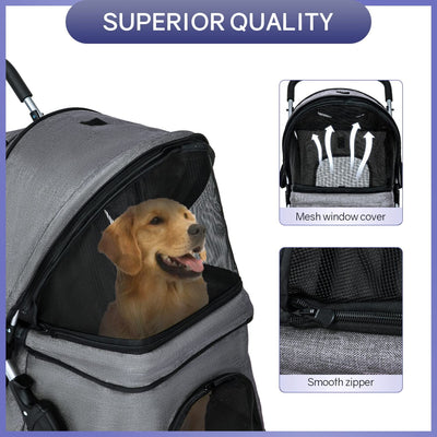 Dkelincs Pet Stroller 4 Wheels Foldable Dog Cat Stroller Travel Carrier with Storage Basket & Cup Holder, Grey