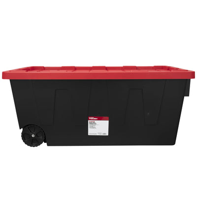 Hyper Tough 50 Gallon Snap Lid Wheeled Plastic Storage Bin Container, Black with Red Lid