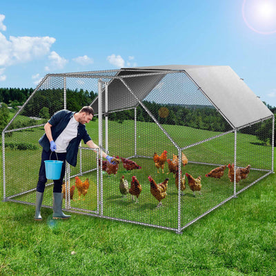 Dextrus Chicken Run Coop 13.1 x 9.8 x 6.4 ft Large Metal Chicken Coop Spire Shaped, Walk-in Hen Cage, Outdoor Poultry Cage with Waterproof Cover and Wire Mesh for Backyard,Yard Outdoor