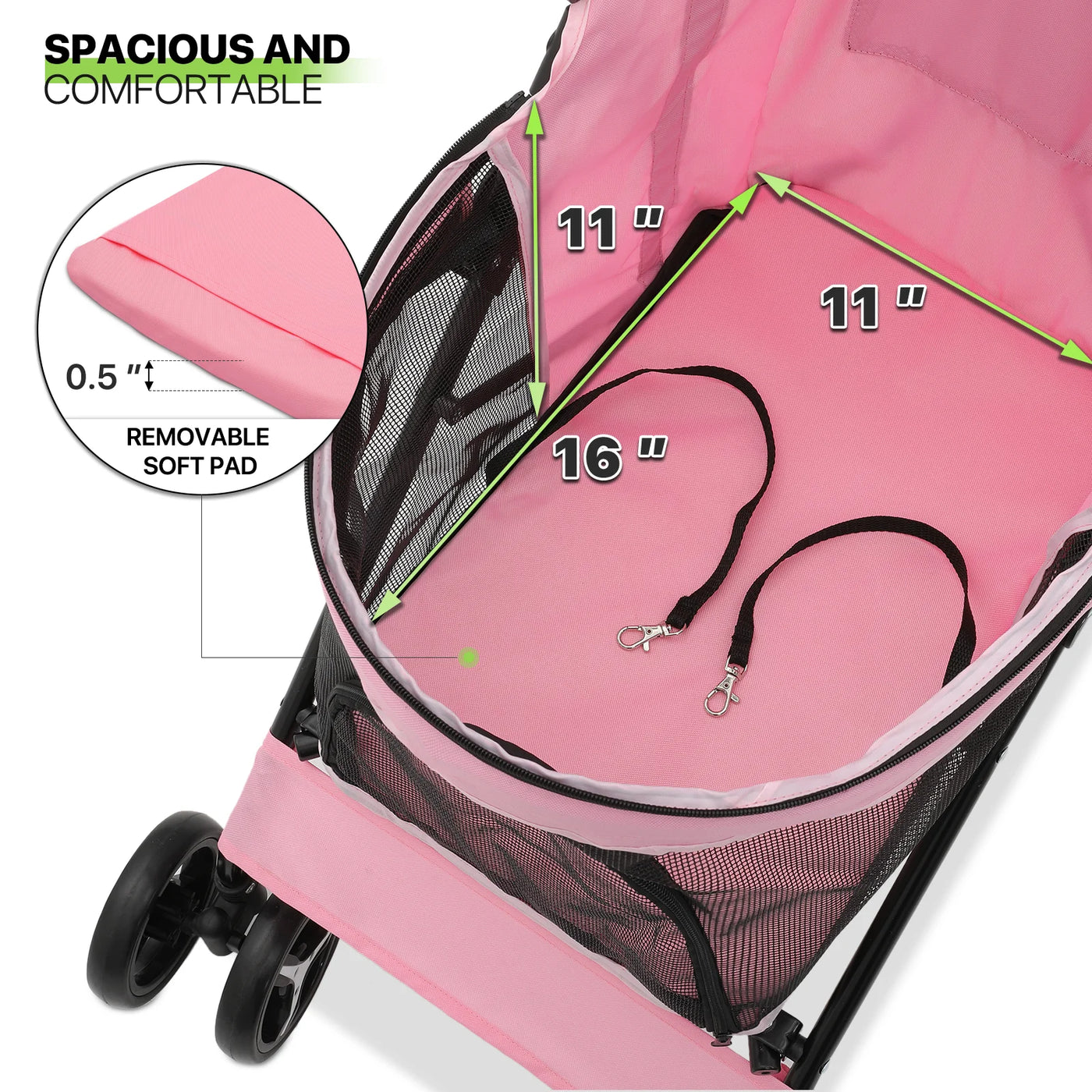 Magshion 4 Wheel Foldable Lightweight Dog Stroller for Small Medium Dogs, Pet Stroller, (Pink)