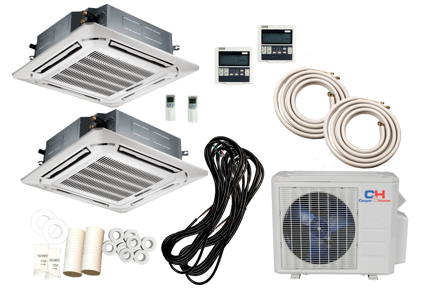 Cooper & Hunter 28000 BTU Dual Zone Mini Split Ductless 12K+12K Ceiling Cassette + 25 Ft Installation Kit