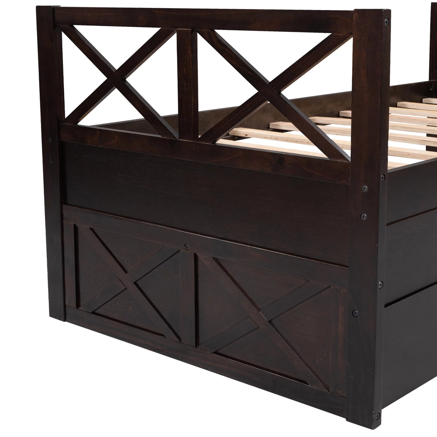 Captain Wood Bed with Trundle and Drawers, Twin for Kids Bedroom, Brown