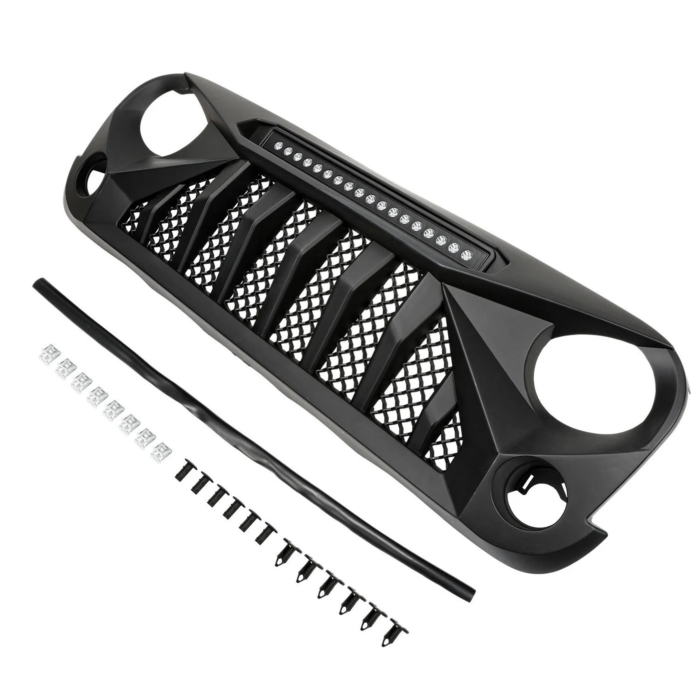 Black Off-Road Lights Front Grill Mars Grille with LED for 07-18 Jeep Wrangler JK