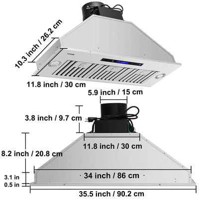 BENTISM Built-in Range Hood Insert Vent Hood 900CFM 36in Touch & Remote Control