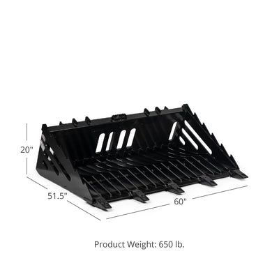 Titan Attachments 60in Skeleton Rock Bucket with Bolt-On Teeth, Skid Steer Quick Tach, Reinforced Side Cutters