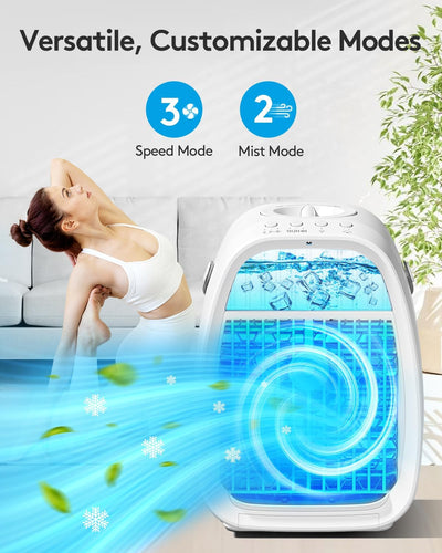 AI Portable Air Conditioners Fan, Evaporative Mini Air Cooler, Misting Humidifier Personal Air Cooler Cooling Fan with Large Water Tank 1000 ML for Home Room Office