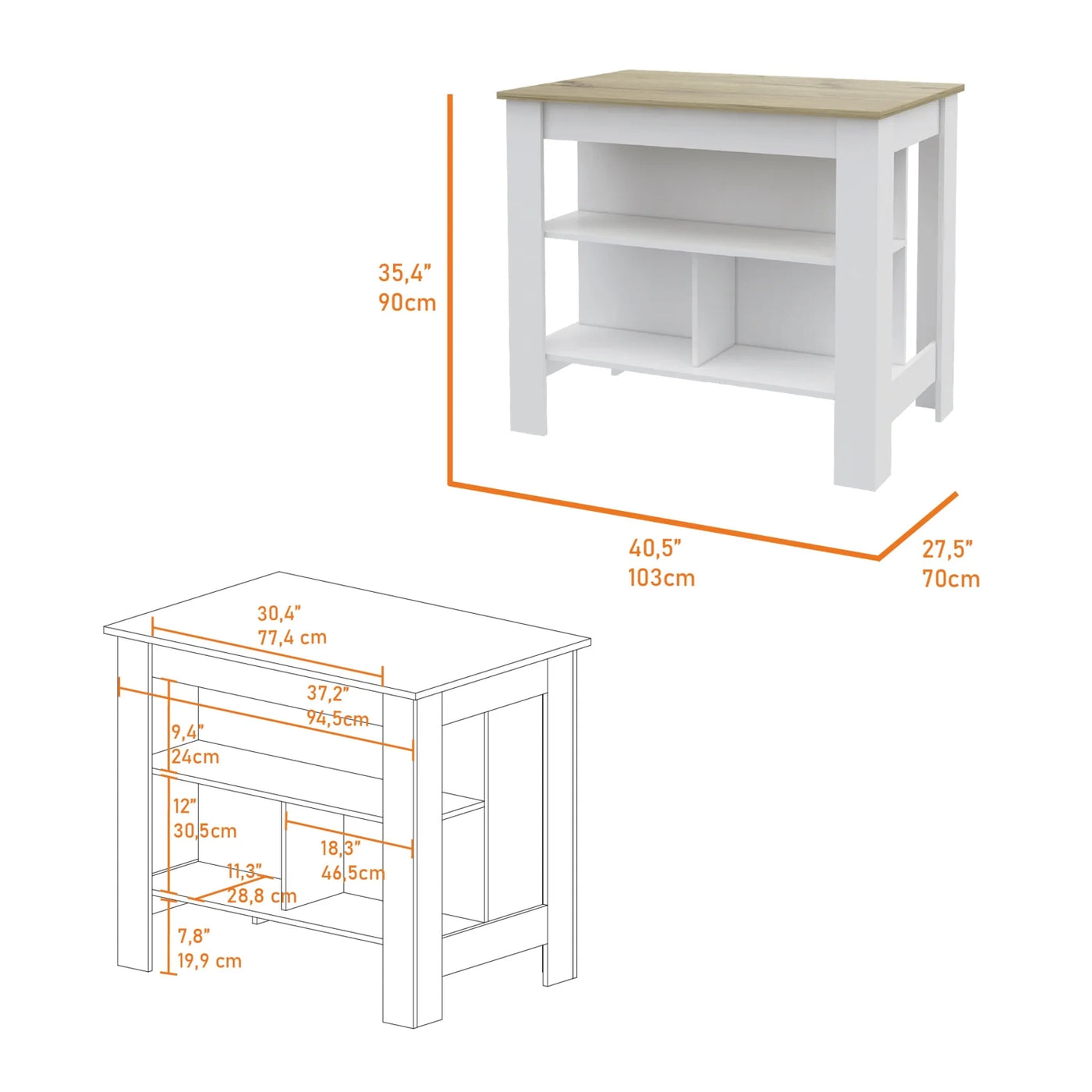 XCJDILAO Rockaway 3- Kitchen Island and Light Oak