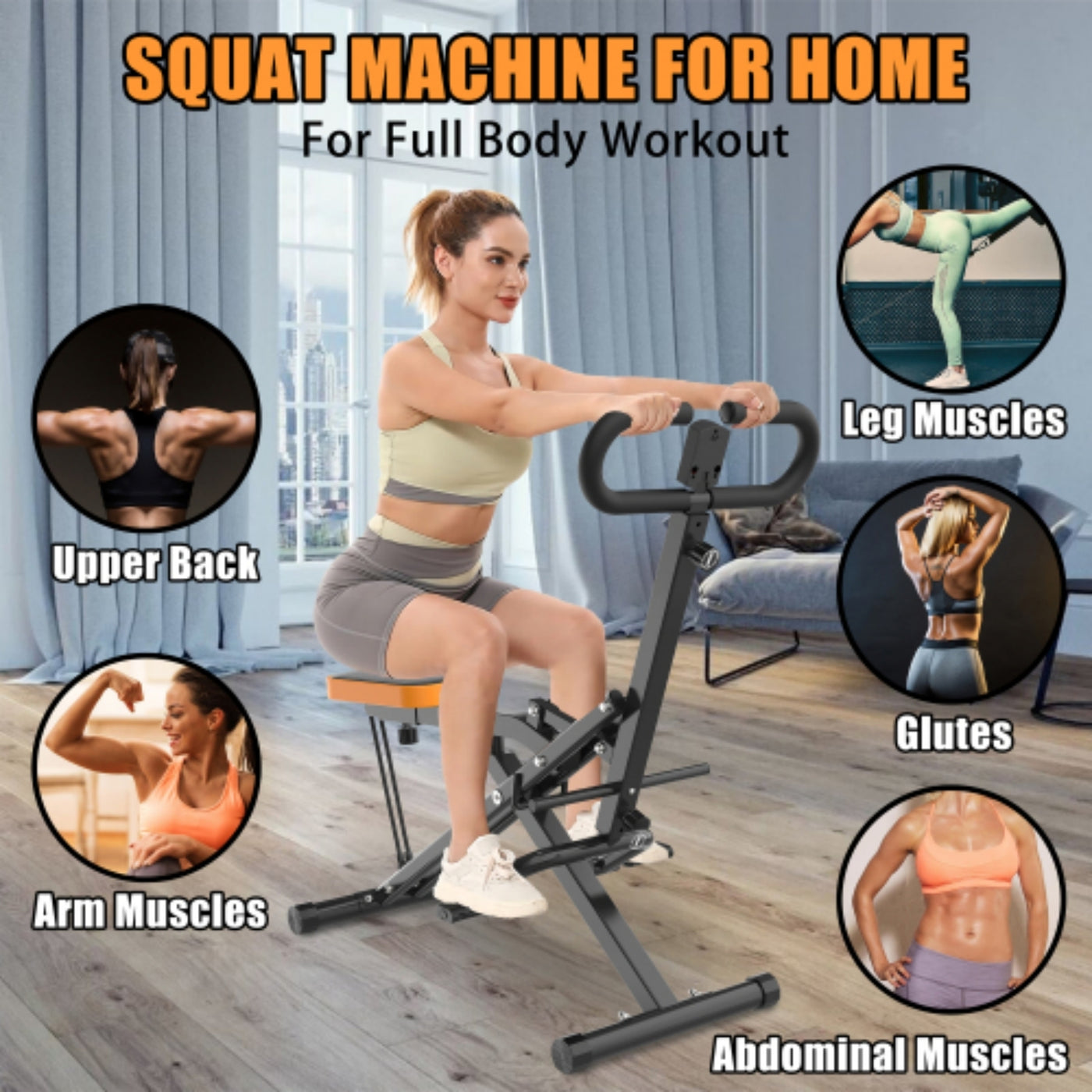 Hiii Squat Machine for Home, Assist Trainer for Glutes Workout Foldable with Resistance Bands, for Botty Glutes Butt Thighs, Ab Back/Leg Press Hip Thrust for Home Gym Fitness-Black