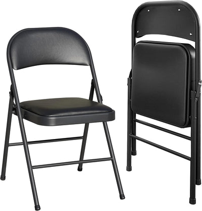 Folding Chairs 2 Pack Vinyl Padded Seat Easy Storage-Stackable Morden Commercial Seat with Powder-Coated Metal Frame Heavy Duty Foldable Chairs for Indoor Office