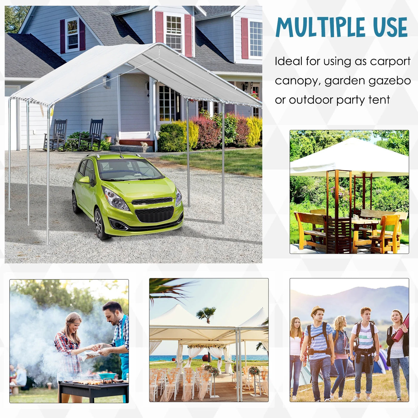 Outsunny 10'x20' Carport Heavy Duty Galvanized Car Canopy with Included Anchor Kit, 3 Reinforced Steel Cables, White