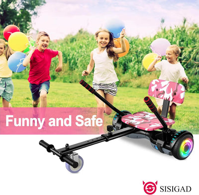 SISIGAD Electric Hoverboard and Kart Combo, Hoverboard with Go Kart Kit, 6.5 inch Wheels with LED Lights for Kids