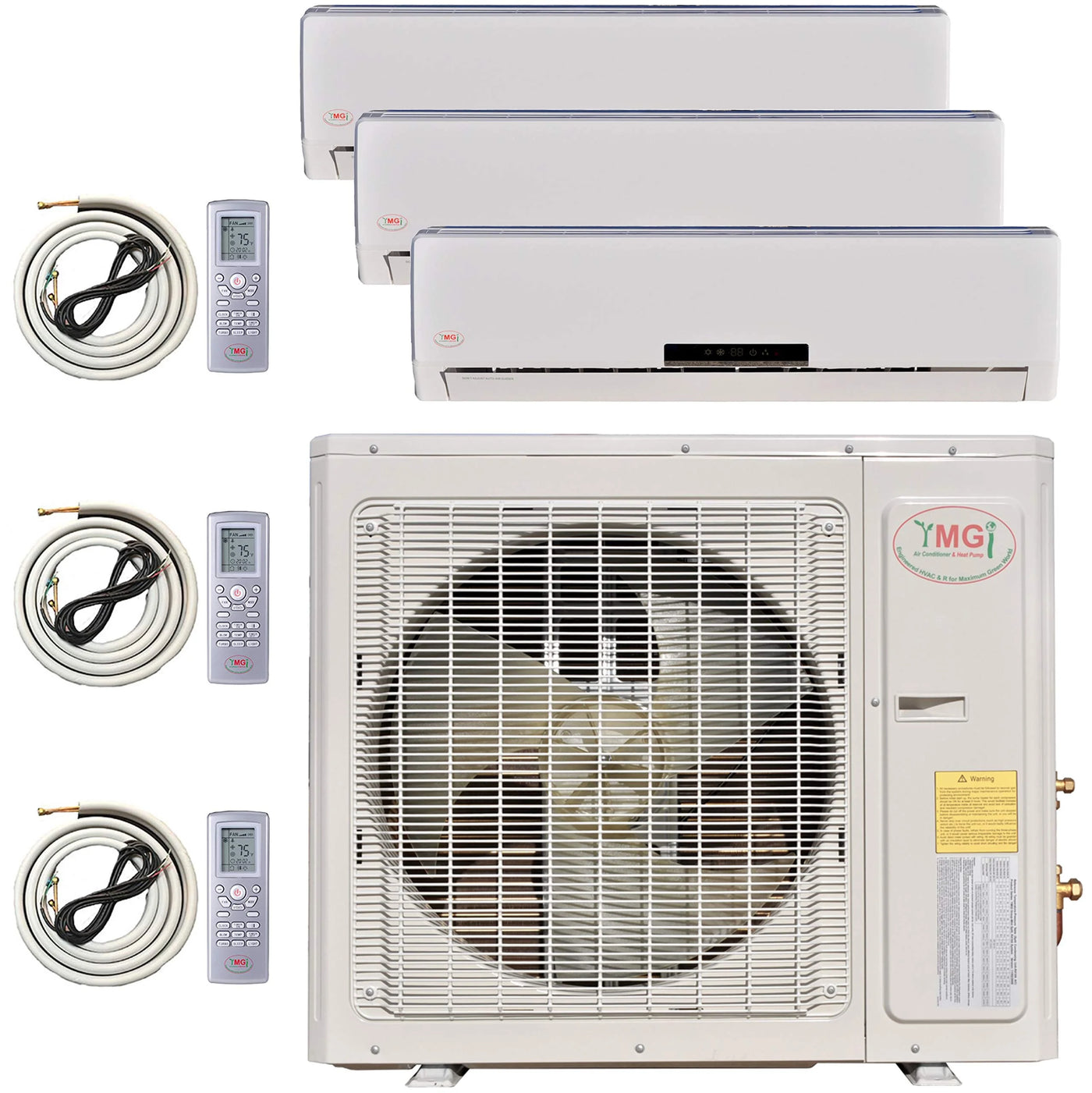 Multi Zone Mini Split Ductless Air Conditioner Tri Zone 9000 12000 18000 3 Zone Pre-Charged Inverter Compressor Includes Three Free 25ft Linesets US Parts & Tech Support