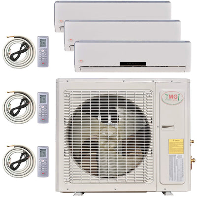 Multi Zone Mini Split Ductless Air Conditioner Tri Zone 9000 12000 18000 3 Zone Pre-Charged Inverter Compressor Includes Three Free 25ft Linesets US Parts & Tech Support