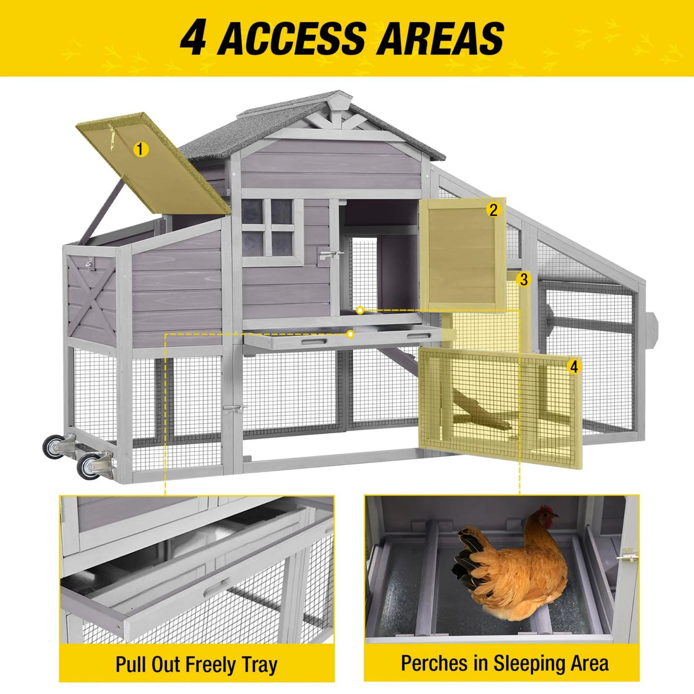 Aivituvin Mobile Chicken Coop Hen House with Wheels Handdrail for 2-4 Chickens