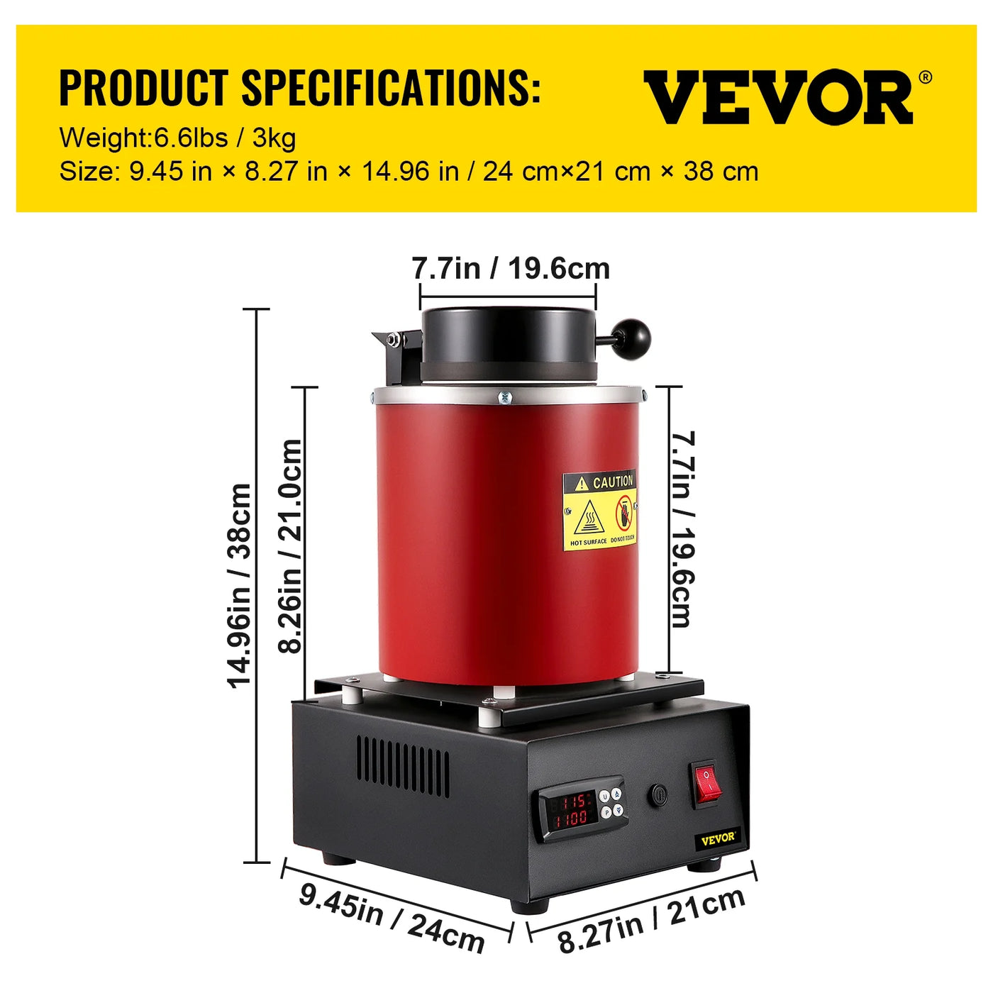 VEVOR Electric Melting Furnace, 3KG Digital Electric Melting Furnace, 1750W 1150℃/2102 ℉ Gold Smelter Furnace W/ Graphite Crucible & Ingot Die for Processing of Melting Gold, Silver, Copper, Aluminum