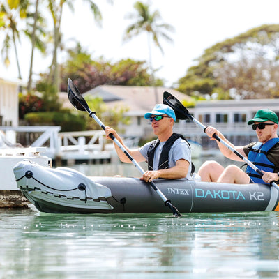 Open Box Intex Dakota K2 2 Person Vinyl Inflatable Kayak with Oars and Pump