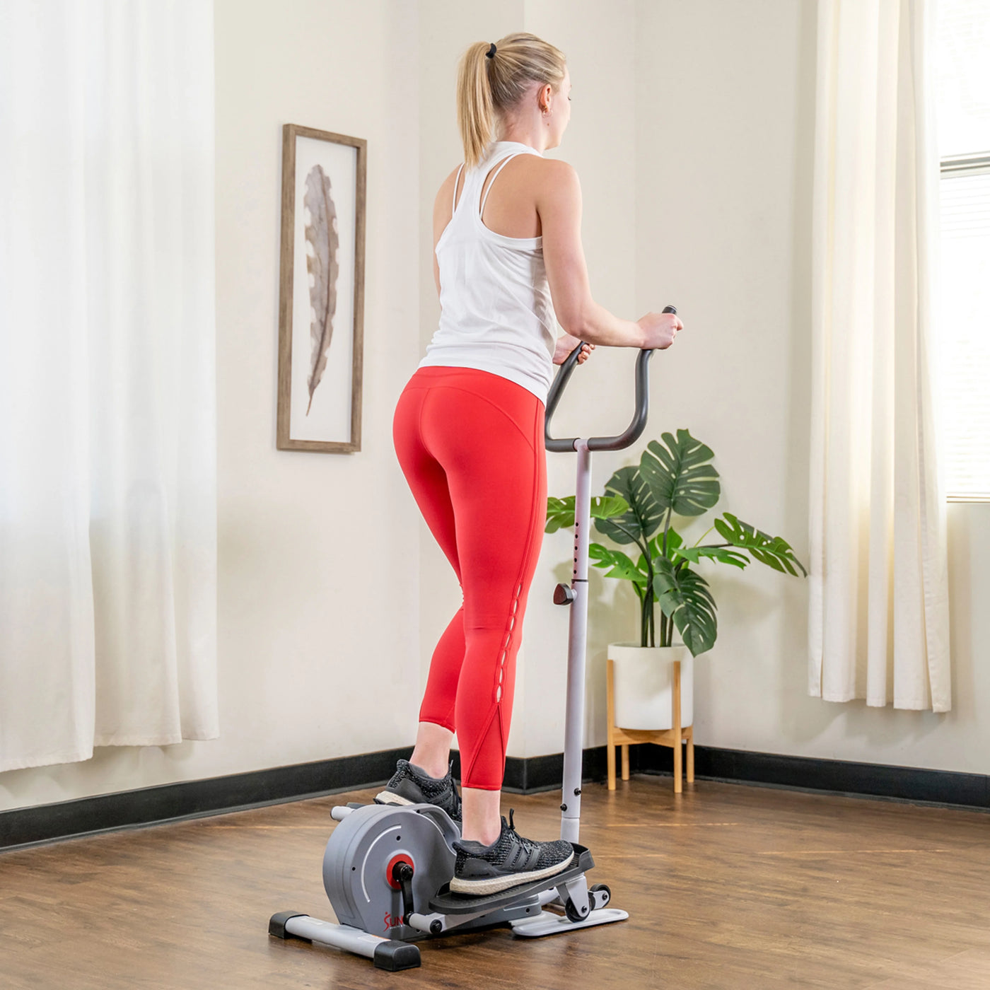 Sunny Health & Fitness Compact Magnetic Standing Elliptical Machine w/ Handlebars - Portable Workout Stepper for Home, SF-E3988