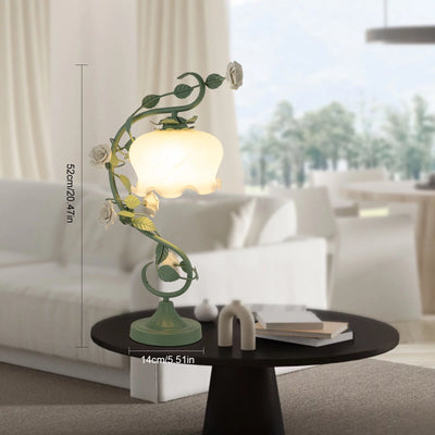 Rose Flower Table Lamp for Bedroom, Stained Glass Desk Lamp Elegant Flower Plug-in Bedside Nightstand Lamp 60W Max Green