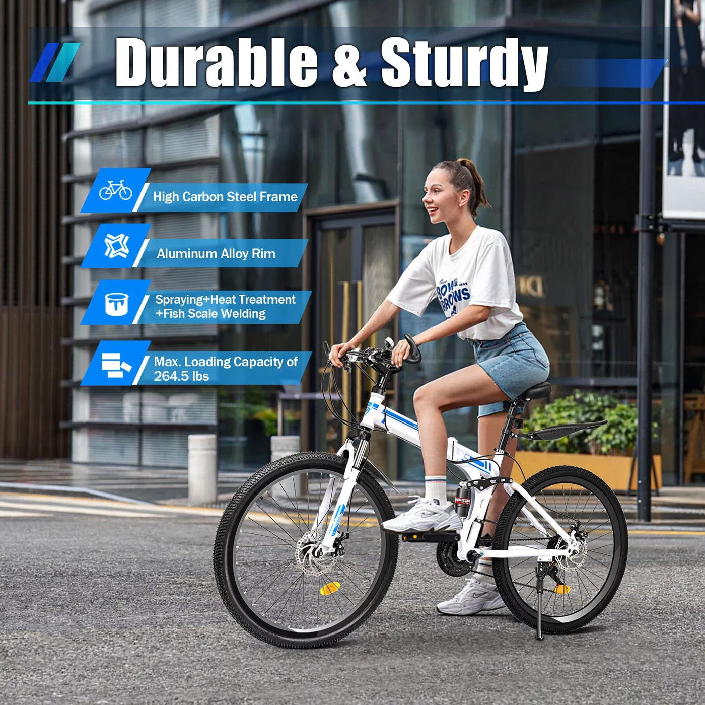 Wuzstar 26" Mountain Folding Bike 21-Speed High-Carbon Steel Mountain Bicycle with Dual Disc-Brake