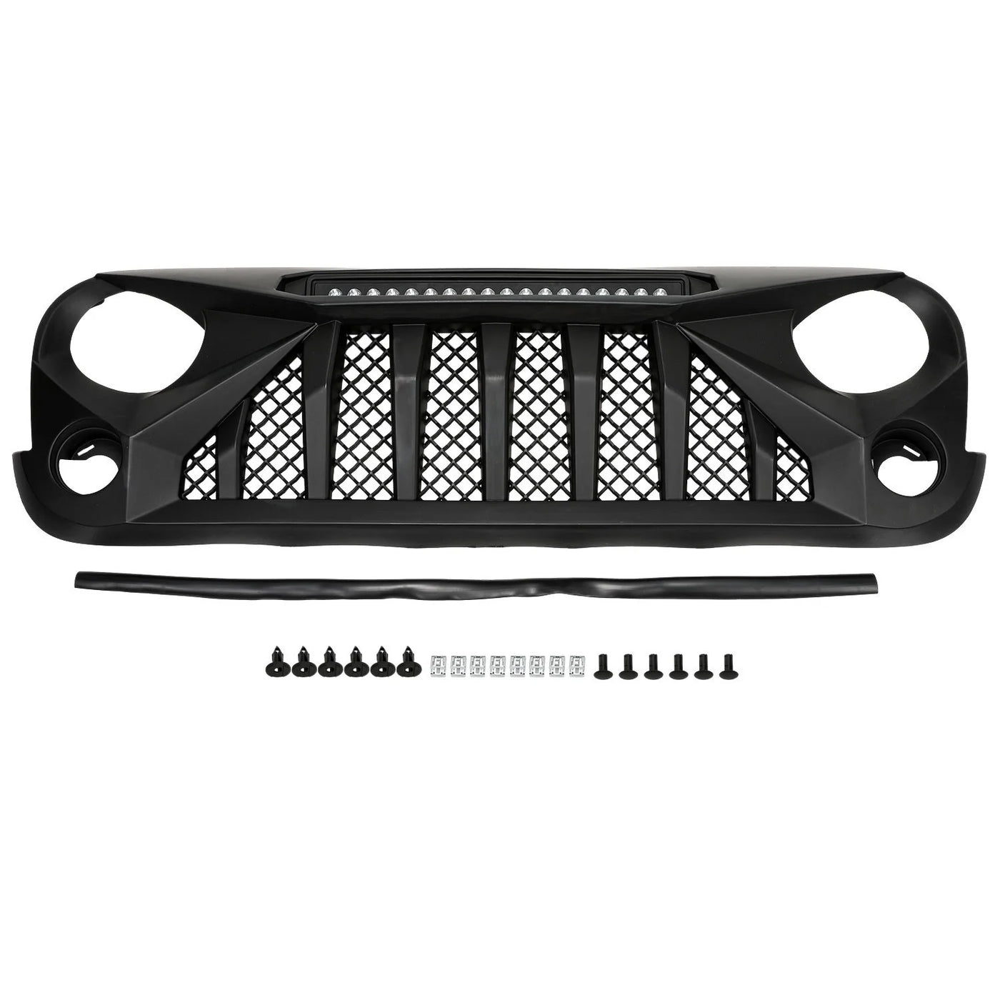 Black Off-Road Lights Front Grill Mars Grille with LED for 07-18 Jeep Wrangler JK