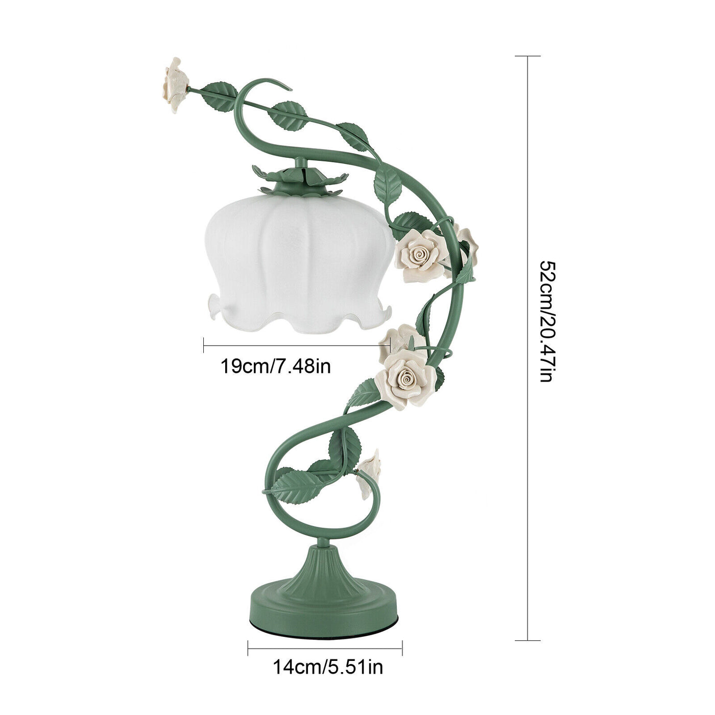 Rose Flower Table Lamp for Bedroom, Stained Glass Desk Lamp Elegant Flower Plug-in Bedside Nightstand Lamp 60W Max Green