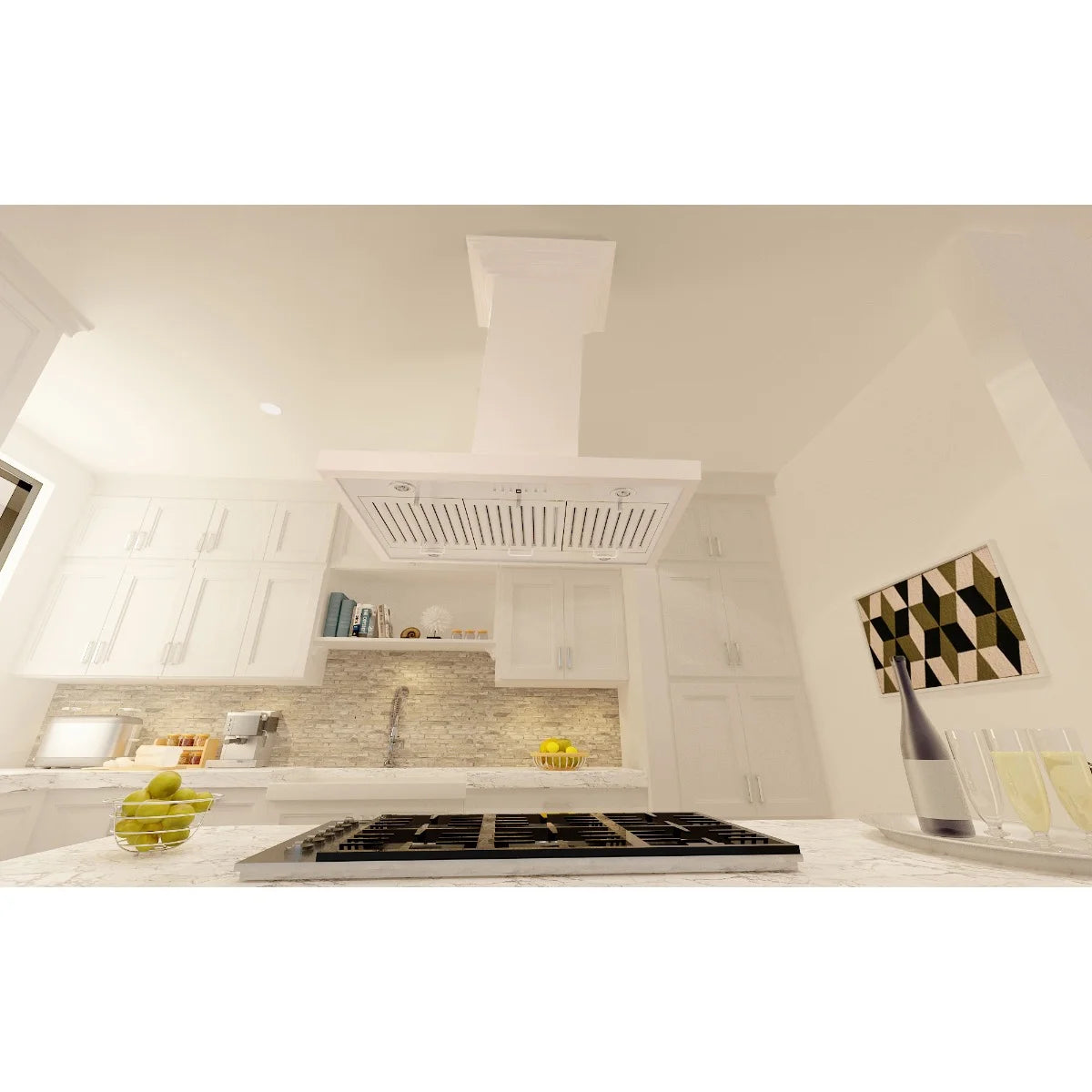 ZLINE 30 in. Wooden Island Mount Range Hood in White Includes Motor