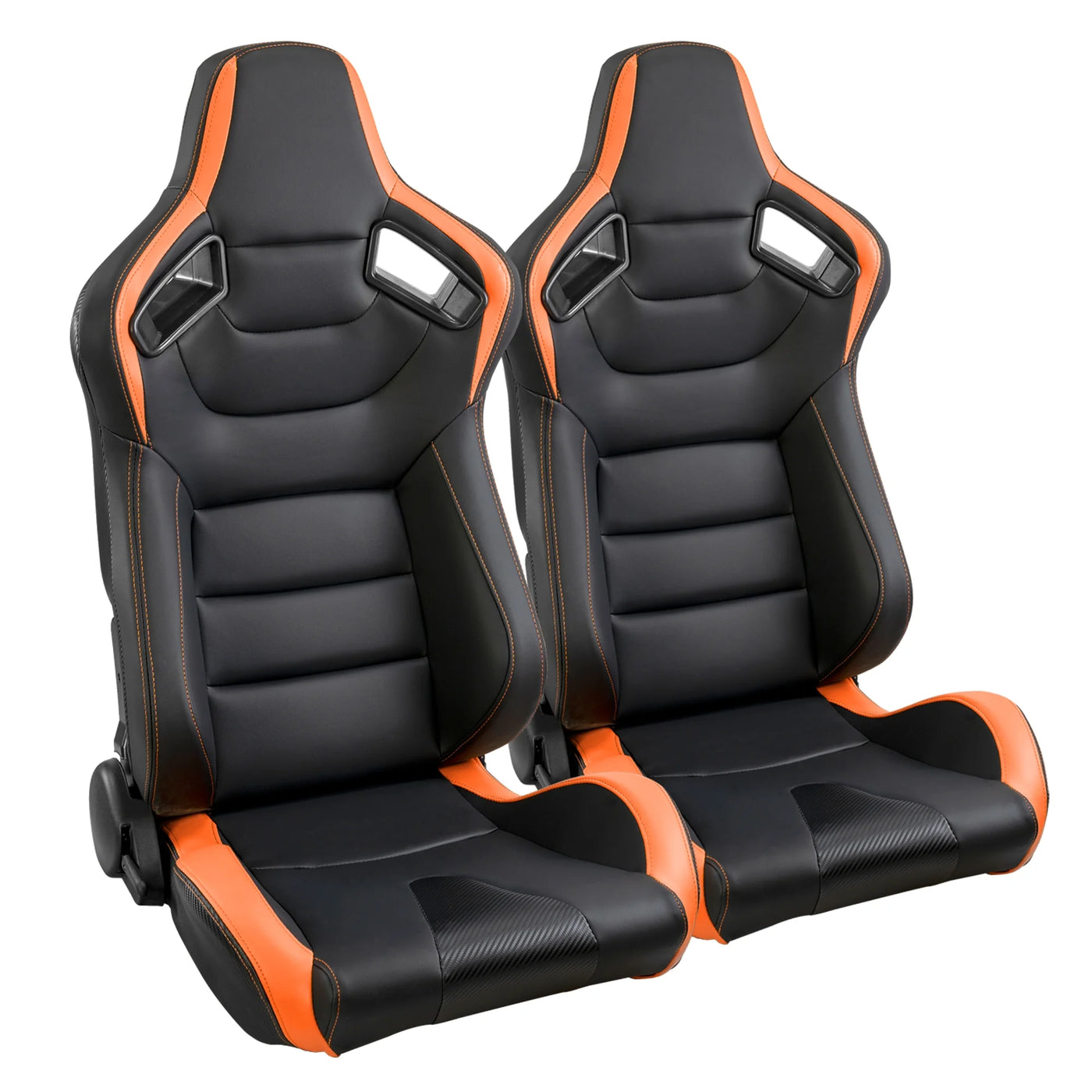 Racing Seats, 2PCS Universal PVC Leather Racing Seats with Dual Lock Sliders, Reclining Design & Front-Back Adjustable Seats (Black&Orange)