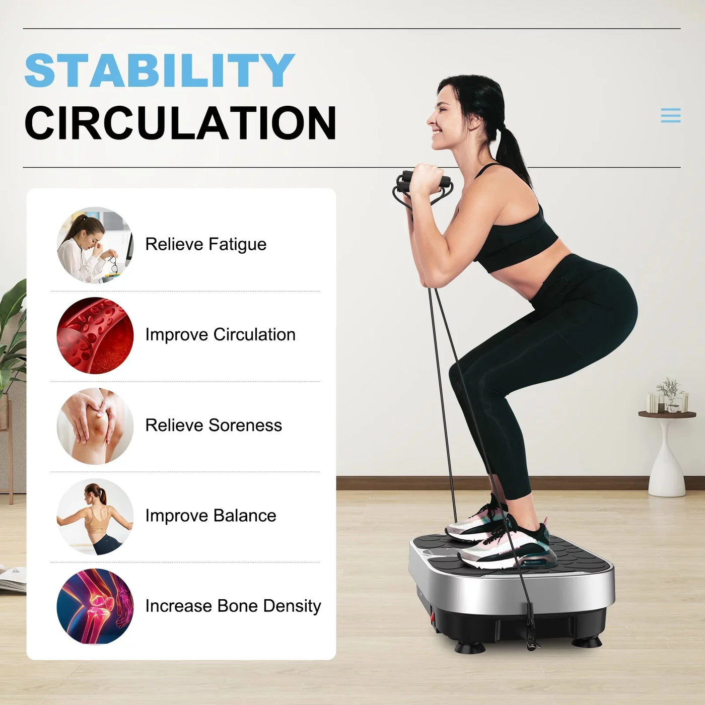 Vibration Plate Power Vibrate Fitness Platform Exercise Machine for Lymphatic Drainage Weight Loss Fat Burner with Loop Bands Remote Control RELIFE REBUILD YOUR LIFE