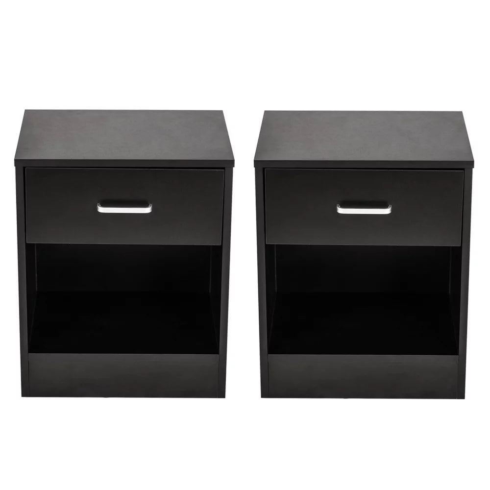 UBesGoo Set of 2 Nightstand, Bedside Table with 1 Drawer and 1 Storage Cabinet, Wooden Night Table, Black