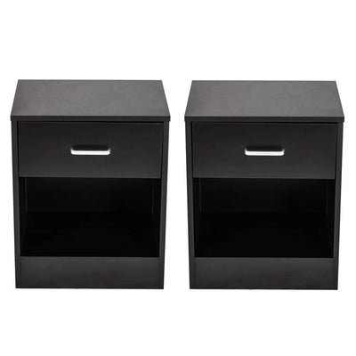 UBesGoo Set of 2 Nightstand, Bedside Table with 1 Drawer and 1 Storage Cabinet, Wooden Night Table, Black