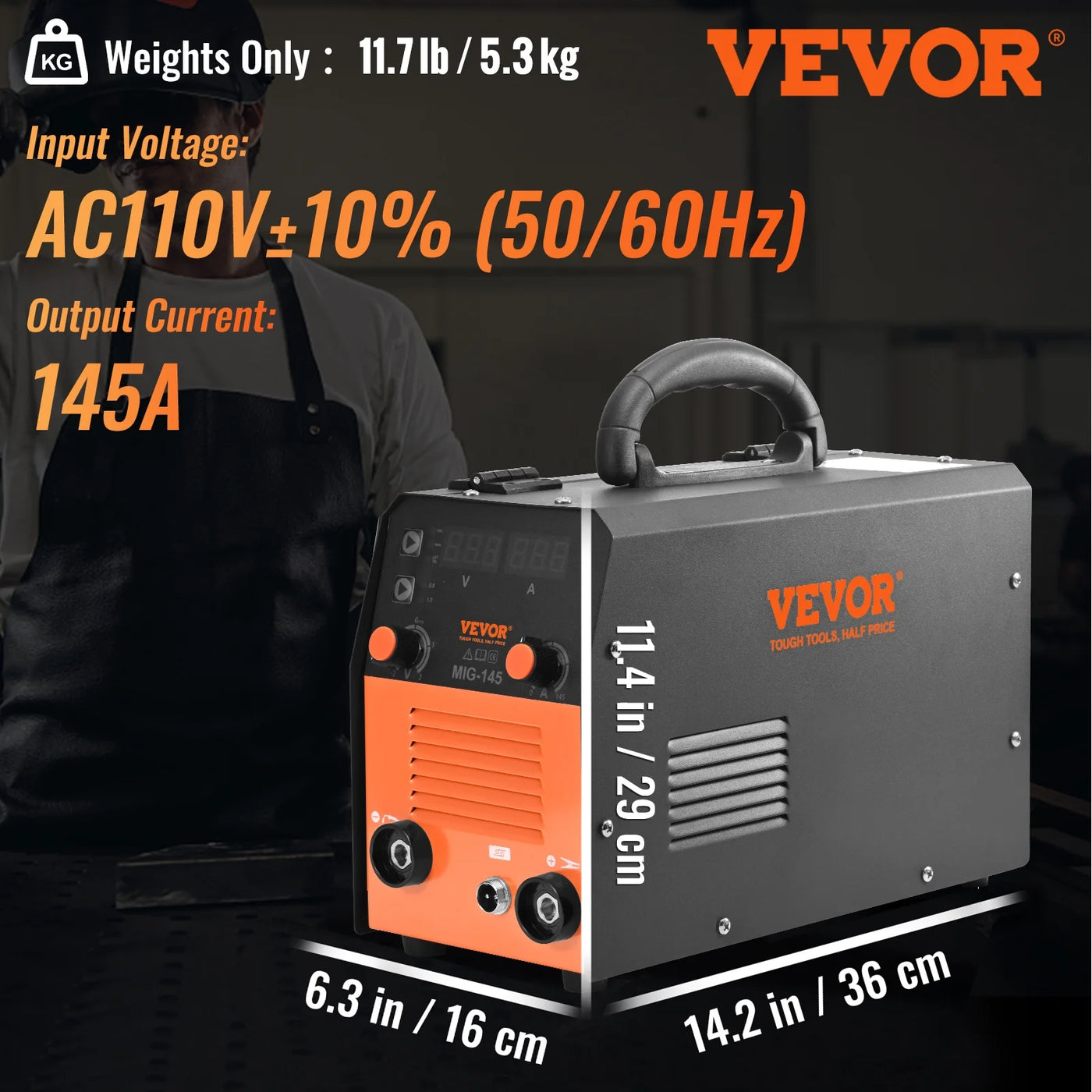 VEVOR 145A MIG Welder, 3 in 1 Combo Gasless MIG/Lift TIG/MMA with Welding Machine, 110 V Flux Core/Solid Wire Welding Machine with IGBT Inverter & MIG Torch