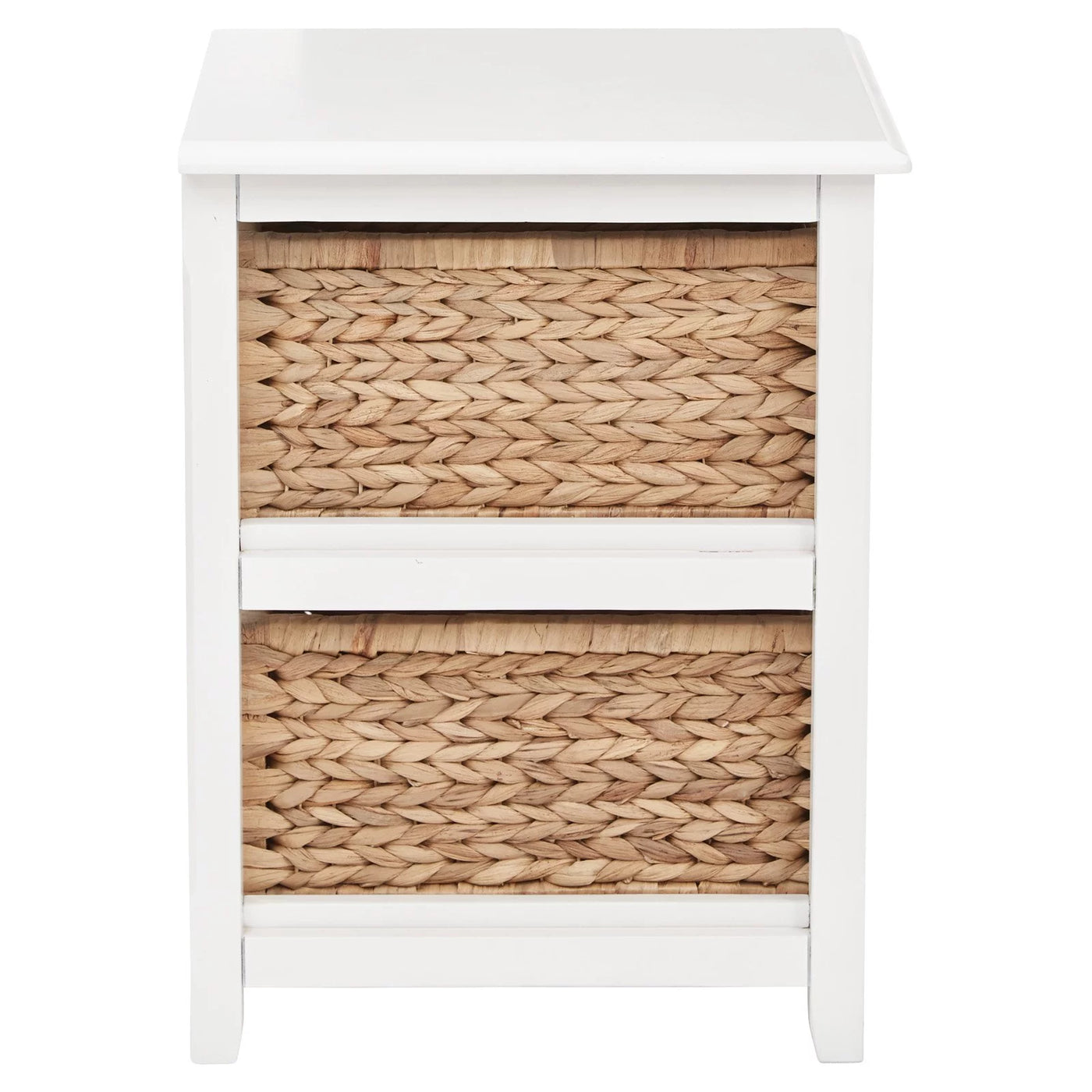 Seabrook Two-Tier Storage Unit Engineered Wood White Finish and Natural Baskets