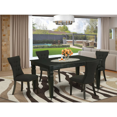 HomeStock Rustic Retreat Furniture Wega5-Blk-24 5-Piece Dining Room Table Set- 4 Parson Dining Chairs And Small Butterfly Leaf Rectangular Table Hardwood Frame -High Back & Black Finish