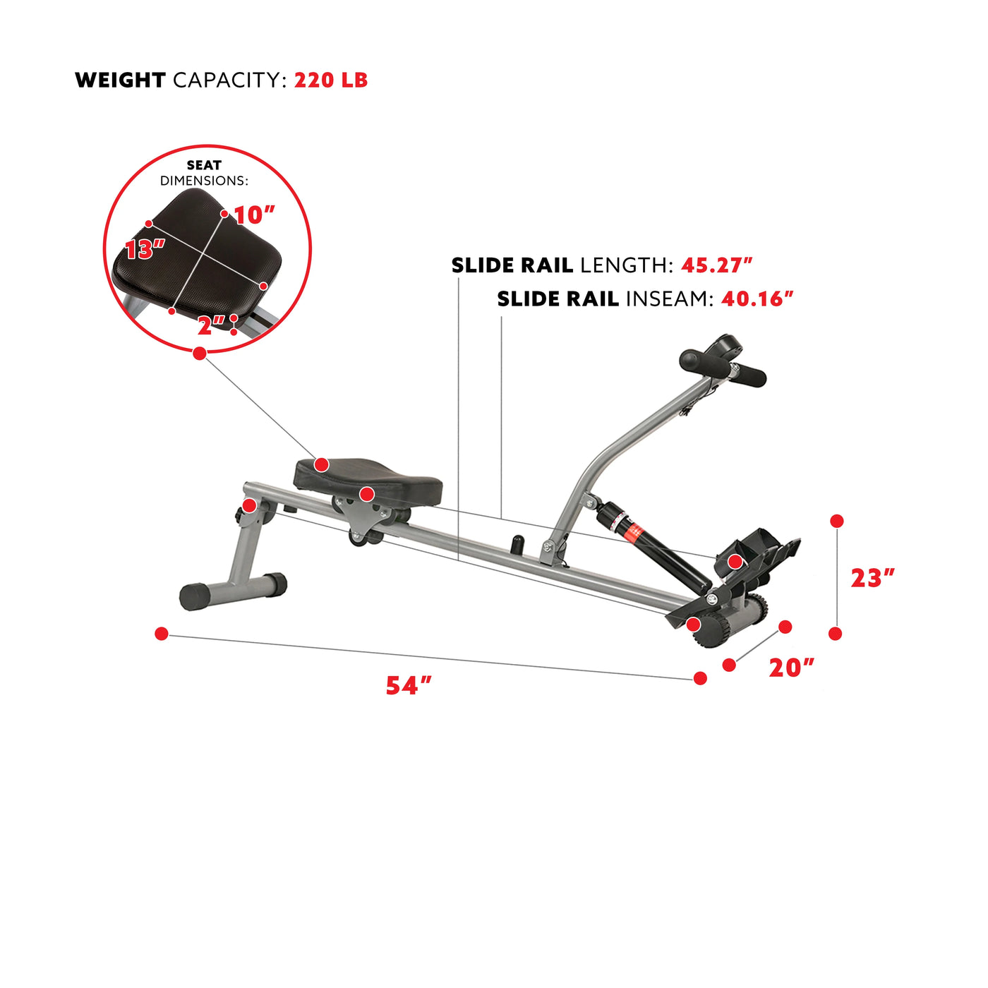 Sunny Health & Fitness SF-RW1205 12 Adjustable Resistance Rowing Machine Rower w/ Digital Monitor