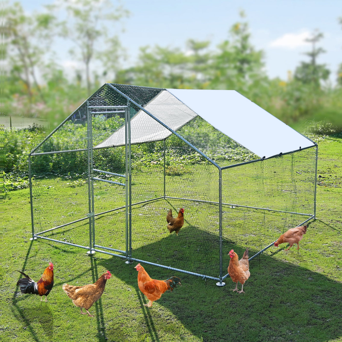 Kkonetoy 10 X 10 X 6.6ft Large Metal Chicken Coops, Outdoor Duck Walk-in Run Poultry Cage, Walk-in Hen House& with Waterproof Cover