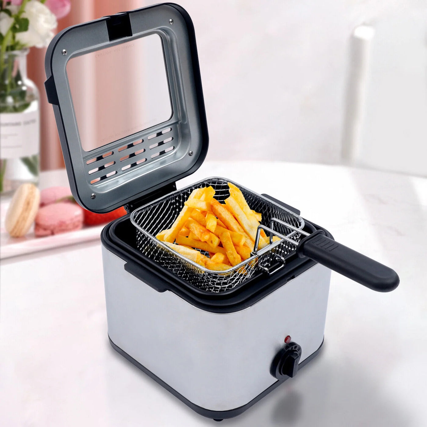 DENEST 1KW Stainless Steel Electric Deep Fryer w/Basket, Adjustable Control Temperature