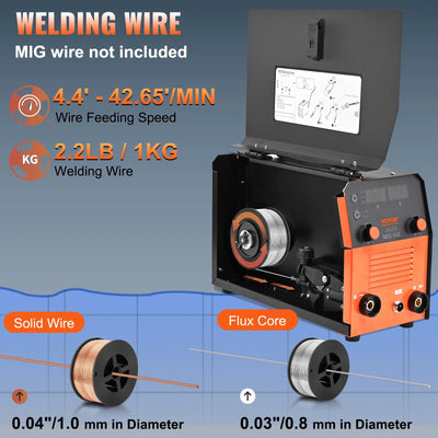 VEVOR 145A MIG Welder, 3 in 1 Combo Gasless MIG/Lift TIG/MMA with Welding Machine, 110 V Flux Core/Solid Wire Welding Machine with IGBT Inverter & MIG Torch